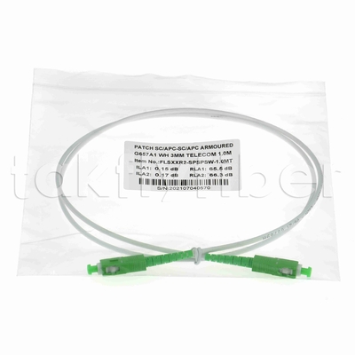 EN50575 CPR Πιστοποιημένο SC APC Fiber Optic Patchcord Τεθωρακισμένο Fiber Optic Patch Leads Simplex 3,0mm LSZH Λευκό μπουφάν