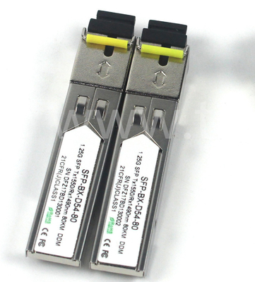 BIDI 1.25 G SFP Transceiver Tx1550/Rx1490nm 80KM SMF DDM LC CISCO JUNIPER HUAWEI συμβατό