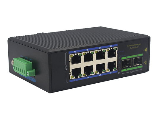 8-Port Industrial Gigabit POE Switch με 2 SFP Slots DIN-Rail Mount