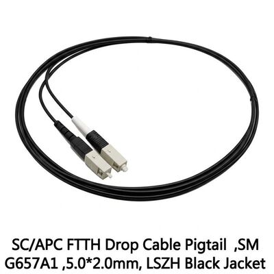 SC/APC Pigtail Καλωδίου Drop FTTH με Ίνα G657A1 και Μαύρο Μπουφάν LSZH για Αξιόπιστη Συνδεσιμότητα