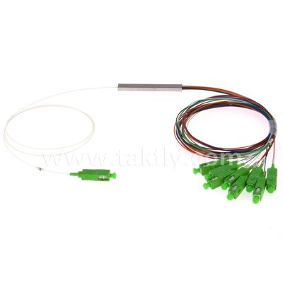 PLC Fiber Optic Splitter 0.9mm colored outlets Mini Steel Tube SC APC/UPC for Data Center Telecom FTTX