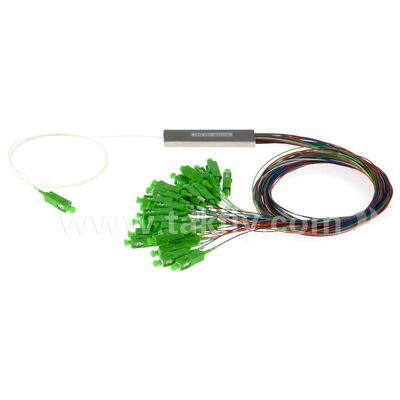 PLC Fiber Optic Splitter 0.9mm colored outlets Mini Steel Tube SC APC/UPC for Data Center Telecom FTTX