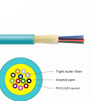 Σφιχτό καλώδιο 24 οπτικών ινών απομονωτών σακακιών OM3 Aqua εσωτερικό καλώδιο διανομής ινών πυρήνων