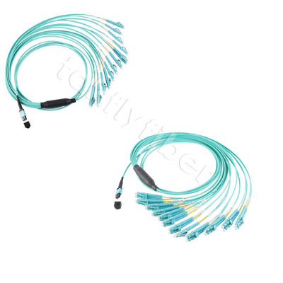 MPO MTP καλώδιο οπτικών ινών 24 πυρήνες έως 12LC DX Om3 Fanout Patch Cord για LAN και WAN