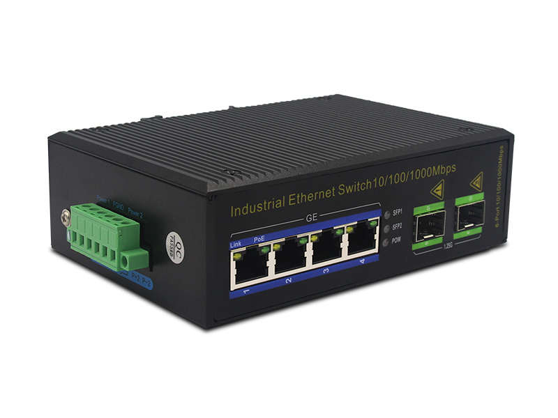 Βιομηχανικός διακόπτης POE Ethernet 4 θύρες Gigabit 2 SFP DIN-Rail
