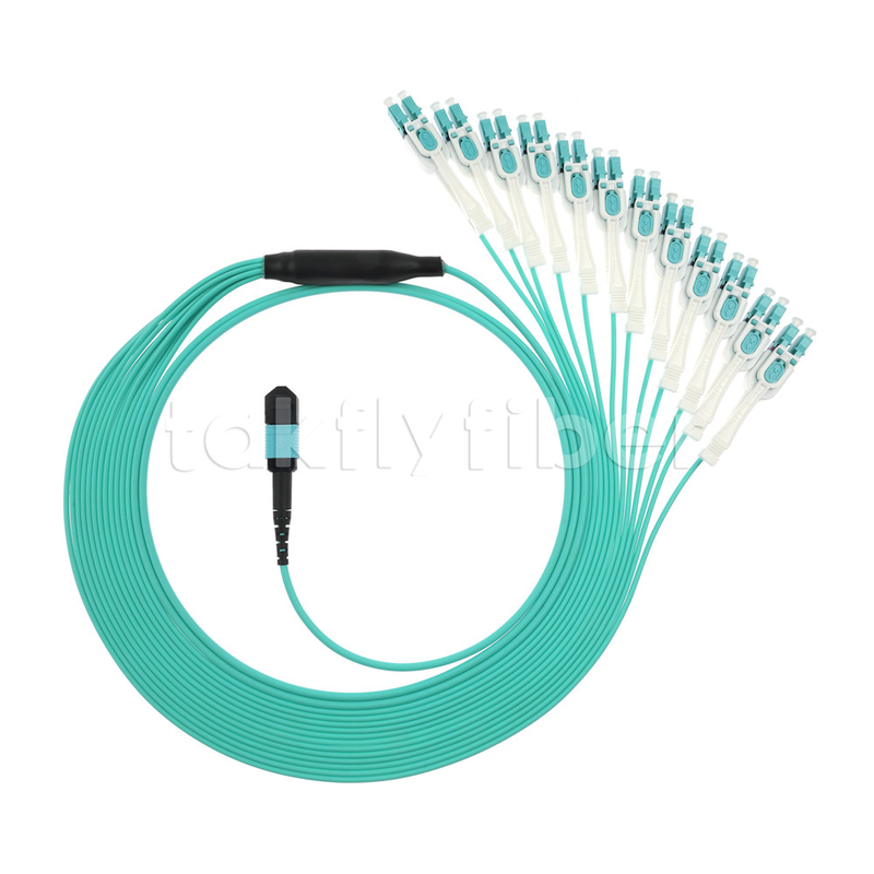 MPO MTP καλώδιο οπτικών ινών 24 πυρήνες έως 12LC DX Om3 Fanout Patch Cord για LAN και WAN